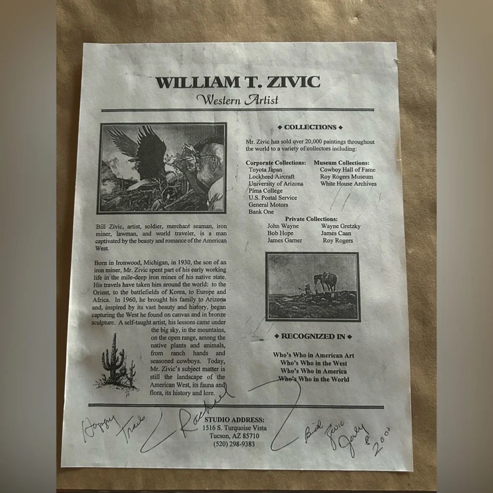 William T Zivic Western Artist Numbered Print 4/30 Signed On Back-Framed